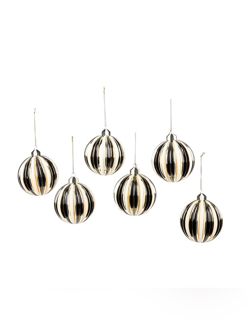 NWT Mackenzie Childs Courtly Noel Stripe Glass Ball Ornaments Set Of 6 in Box